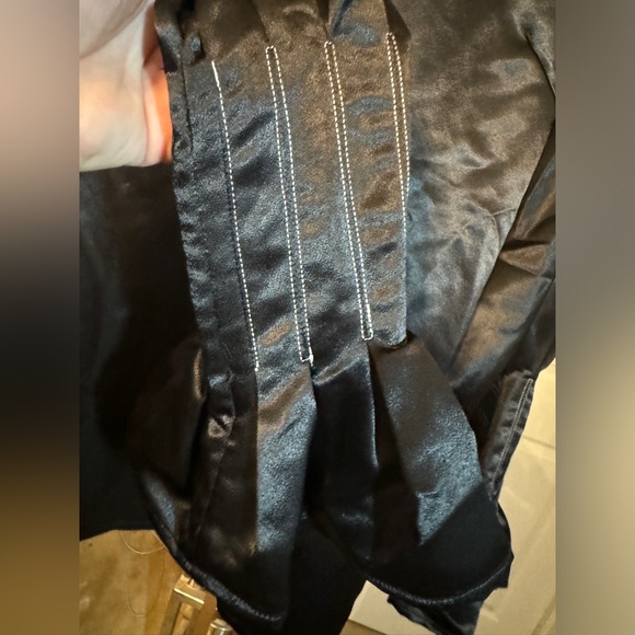 Zoey W. Black satin feeling top dramatic ruffle sleeve high neck pleated Sz S - Picture 9 of 11